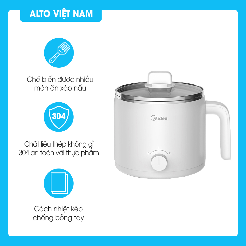 Nồi điện đa năng MIDEA DY16EASY101 nồi lẩu điện mini đa năng nấu - hầm - xào - luộc - Hàng chính hãng