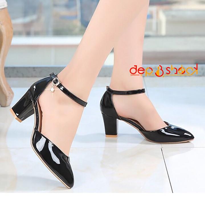 Giày sandal cao gót bít mũi gót vuông cao 5 phân big size MS 501