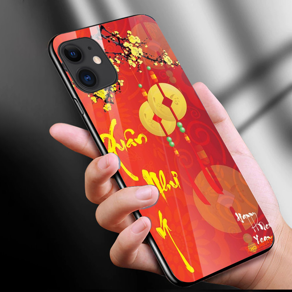 Ốp điện thoại kính cường lực cho máy iPhone 11 - mùa xuân, tết,chúc mừng năm mới MS MXTCMNM040
