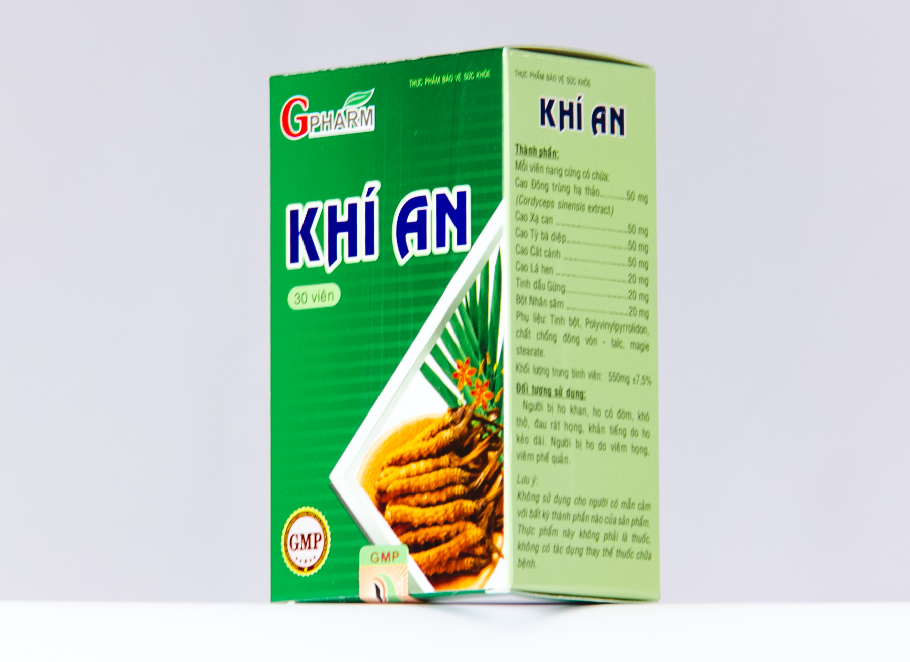 Thực phẩm bảo vệ sức khỏe Viên uống KHÍ AN Hỗ trợ bổ phế, giúp giảm ho, loãng đờm, giúp giảm đau rát họng, khản tiếng do ho kéo dài Hộp 30 viên