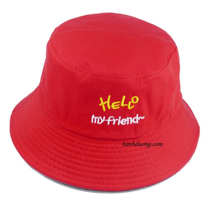 Nón bucket 2 mặt Hello My Friend mũ tai bèo nữ vành nhỏ được may với chất liệu cotton cao cấp, thoáng mát