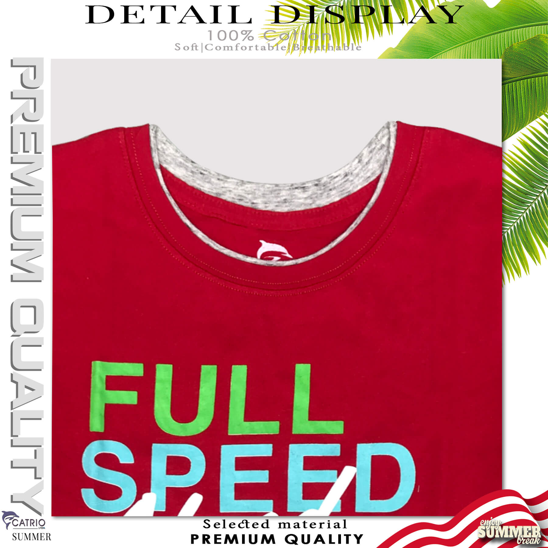 ÁO PHÔNG BÉ TRAI NGẮN TAY CATRIO là áo thun trẻ em tay ngắn từ 5 tuổi đến 12 tuổi vải 100% Cotton in FULL SPEED thuộc BST quần áo trẻ em mùa hè CATRIO màu ĐỎ