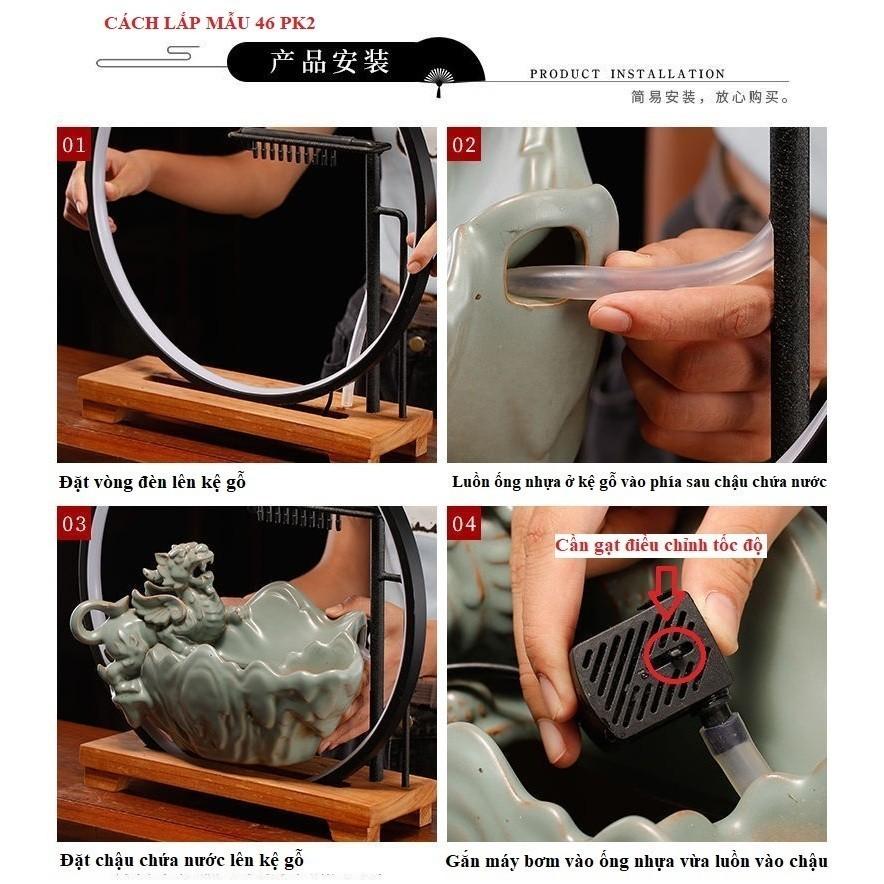 [Hỏa Tốc] Thác Nước Phong Thủy Kỳ Lân, Rồng, Hươu Kèm Đèn Led tặng kèm cây xanh và nụ trầm