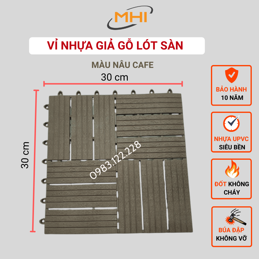 [COMBO 11] Tấm nhựa lót sàn MHI-12 NAN - Phong cách mới. Chống trơn trượt ban công, bể bơi, sân vườn, sân thượng, nhà tắm