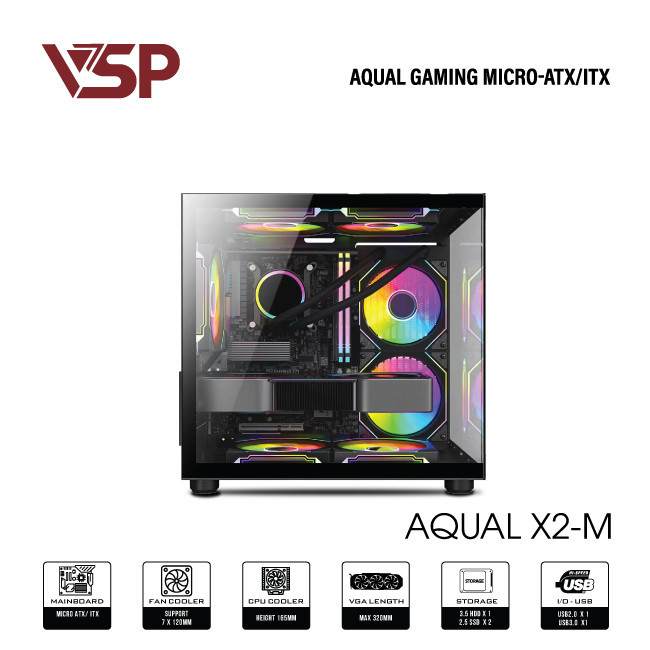 Vỏ Máy Tính Case VSP Aqual X2-M Đen – Hàng Chính Hãng