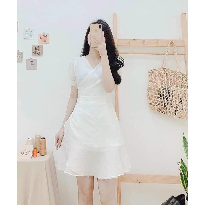 Váy tay bồng xếp li eo đính chuổi