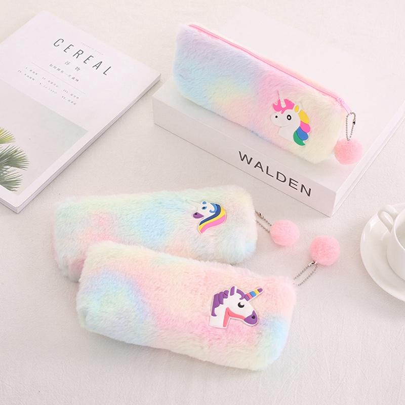 Tmdbyx Túi Đựng Bút Hình Ngựa Một Sừng Phối Lông Dễ Thương Có Khóa Kéo Cho Học Sinh