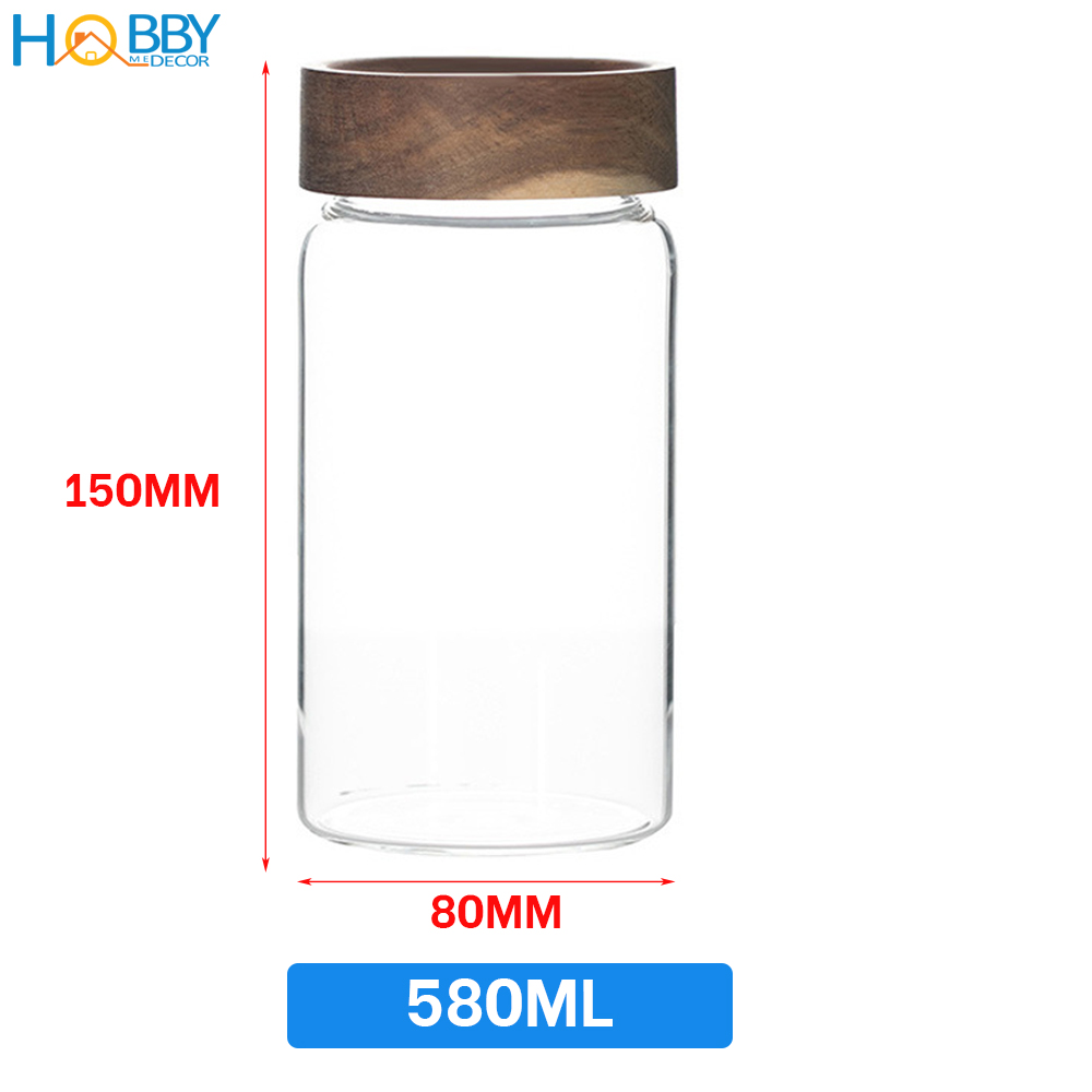 Hủ thủy tinh đựng gia vị nắp gỗ vặn kín HOBBY Home Decor HUNG2 - 3 size tùy chọn