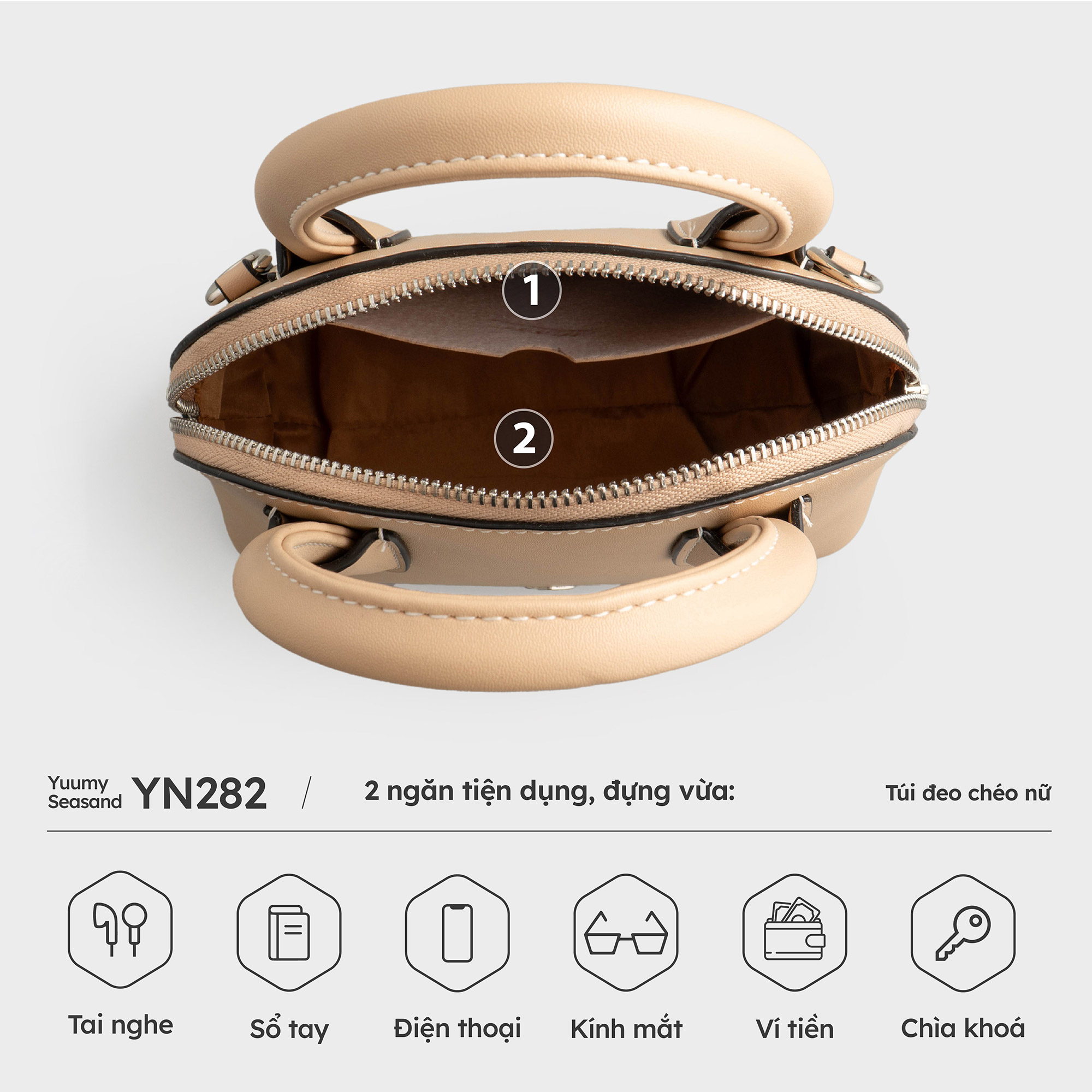 Túi Yuumy (Thời trang nữ dáng hến size 20-Túi đeo chéo da Seasand YN282)