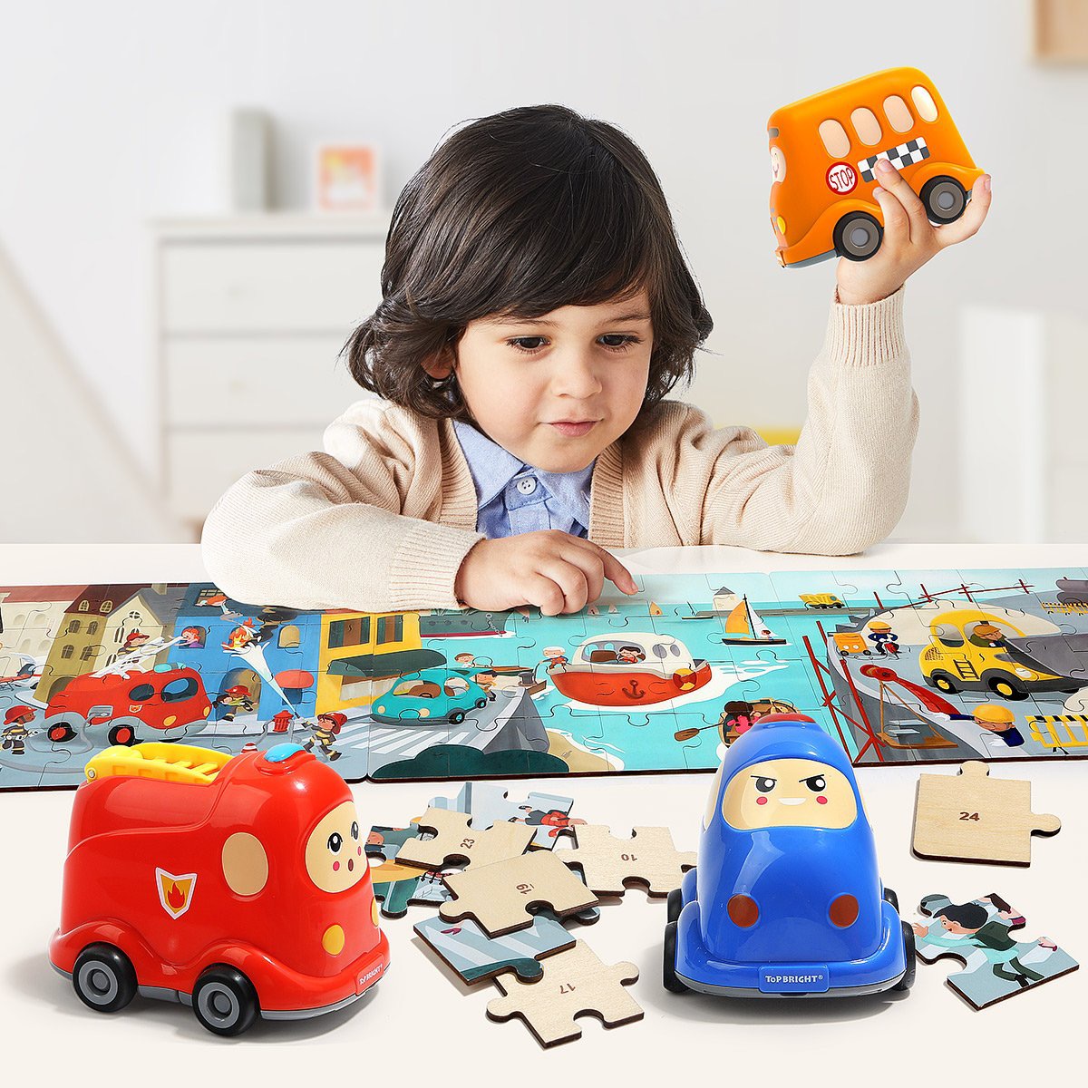 Puzzle Gỗ 2in1 Topbright - Đồ Chơi Xếp Hình Gỗ và Mô Hình Xe Cho Bé Từ 3 Tuổi