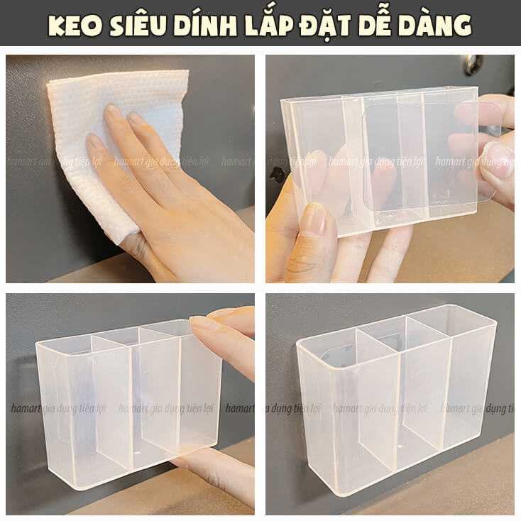 Khay Đựng Son Môi Mini 3 Ngăn Dán Tường Hộp Trong Suốt Gắn Cánh Tủ Treo Đồ Trang Điểm Để Mỹ Phẩm - 1 Khay Để Son 3 Ngăn + Tấm Keo