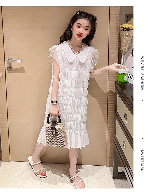 CHENGRUI Cô gái mùa hè chiffon rắn màu đầm 2023 trung bình trẻ em phong cách phương Tây thời trang mùa hè váy công chúa thời trang trẻ em