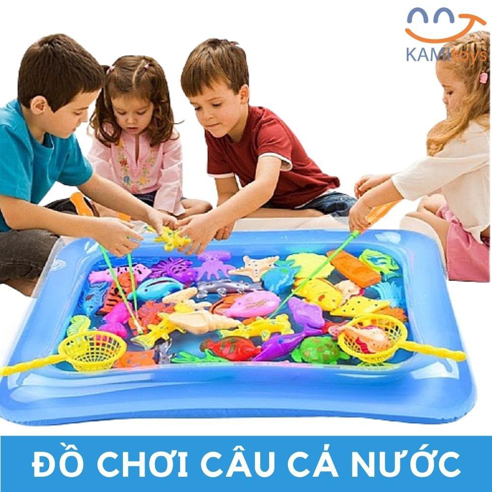 Đồ chơi Câu cá cho bé nam châm Bể phao nước cỡ Lớn 40*55cm Đủ bộ gồm Bể hơi+Cần câu+Bơm+Cá gắn nam châm