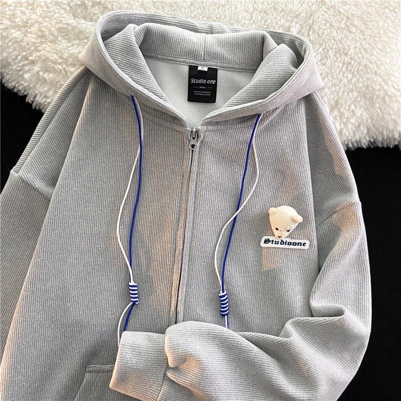 Áo Khoác Nỉ Dáng Rộng Nam Nữ Hoodie Zip Unisex Hình Gấu Studio Nỉ Gân 2 Màu