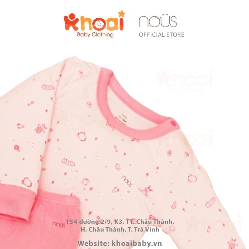 Bộ cài vai dài Nous petit hồng nhạt có họa tiết - Chất liệu Nu petit 95% cotton thiên nhiên