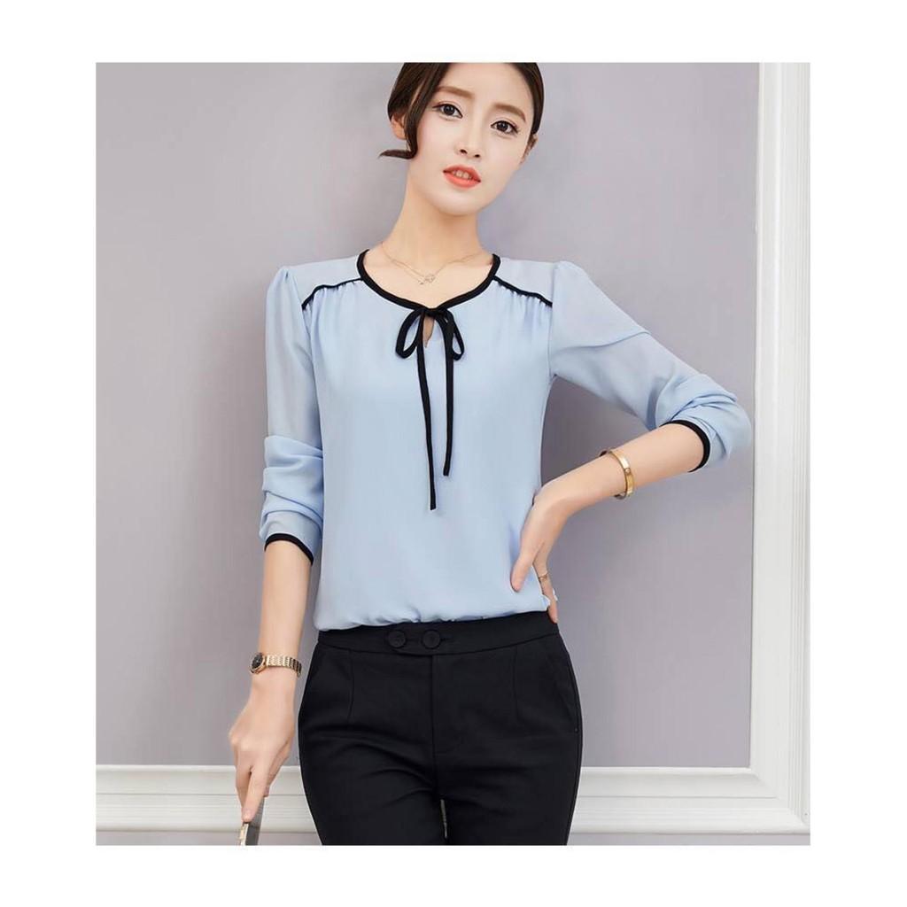 Áo công sở tay lỡ viền tay vai nhún xanh