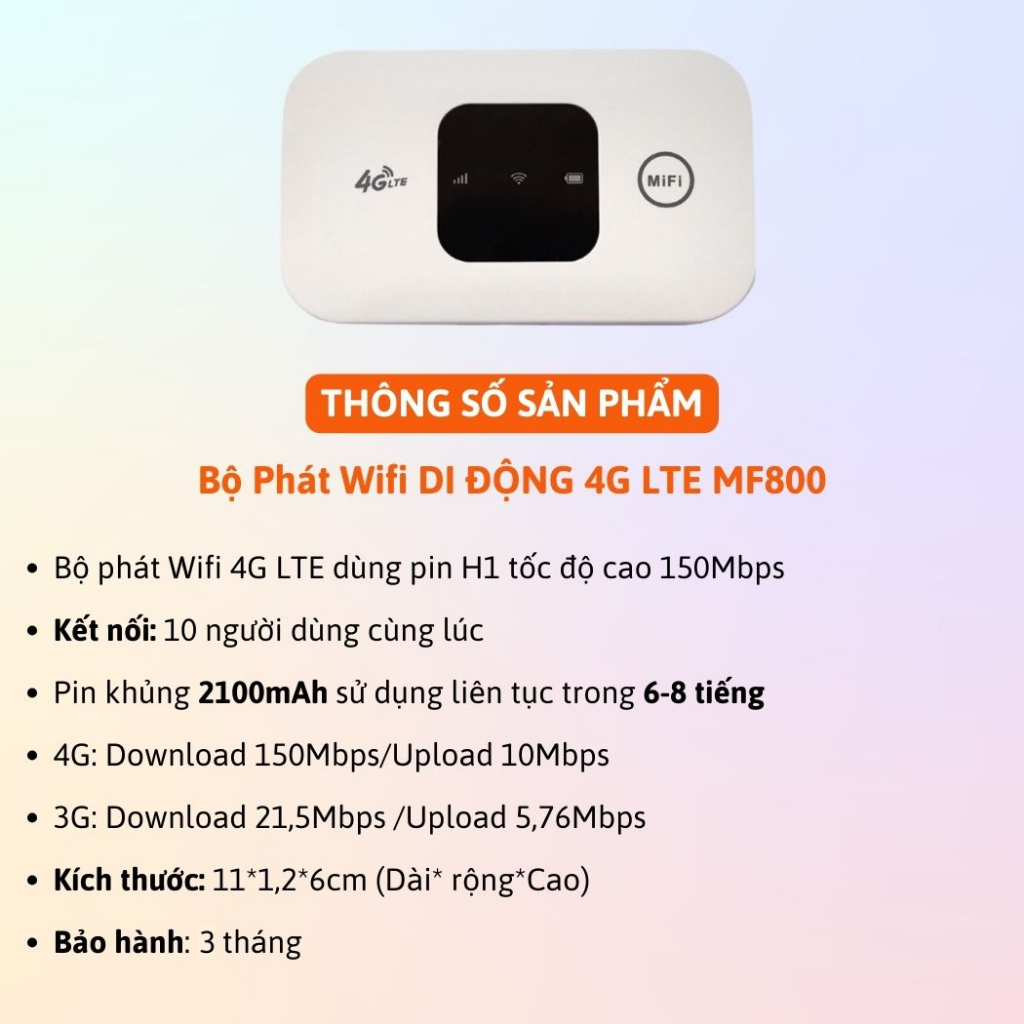 Bộ Phát WIFI Tốc Độ Cao Từ Sim 4G/5G/LTE ZTE MF800 - Pin 2100mAh - Bộ Phát WIFI Không Dây Kết Nối Tối Đa 10 Thiết Bị - Hàng Chính Hãng