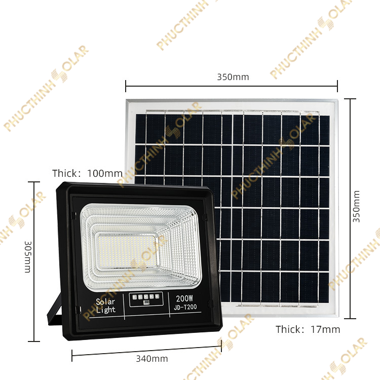 Đèn Pha Năng Lượng Mặt Trời 200W Jindian JD-T200 Đèn Pha Led Ngoài Trời Chống Nước IP67, Có Remote | Phúc Thịnh Solar