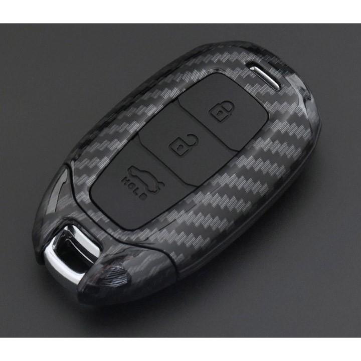 Ốp bọc chìa khóa dành cho xe Hyundai Kona 2019, Hyundai Accent 2018-2019, Hyundai Santafe 2019 vân Carbon kèm móc đeo INOX