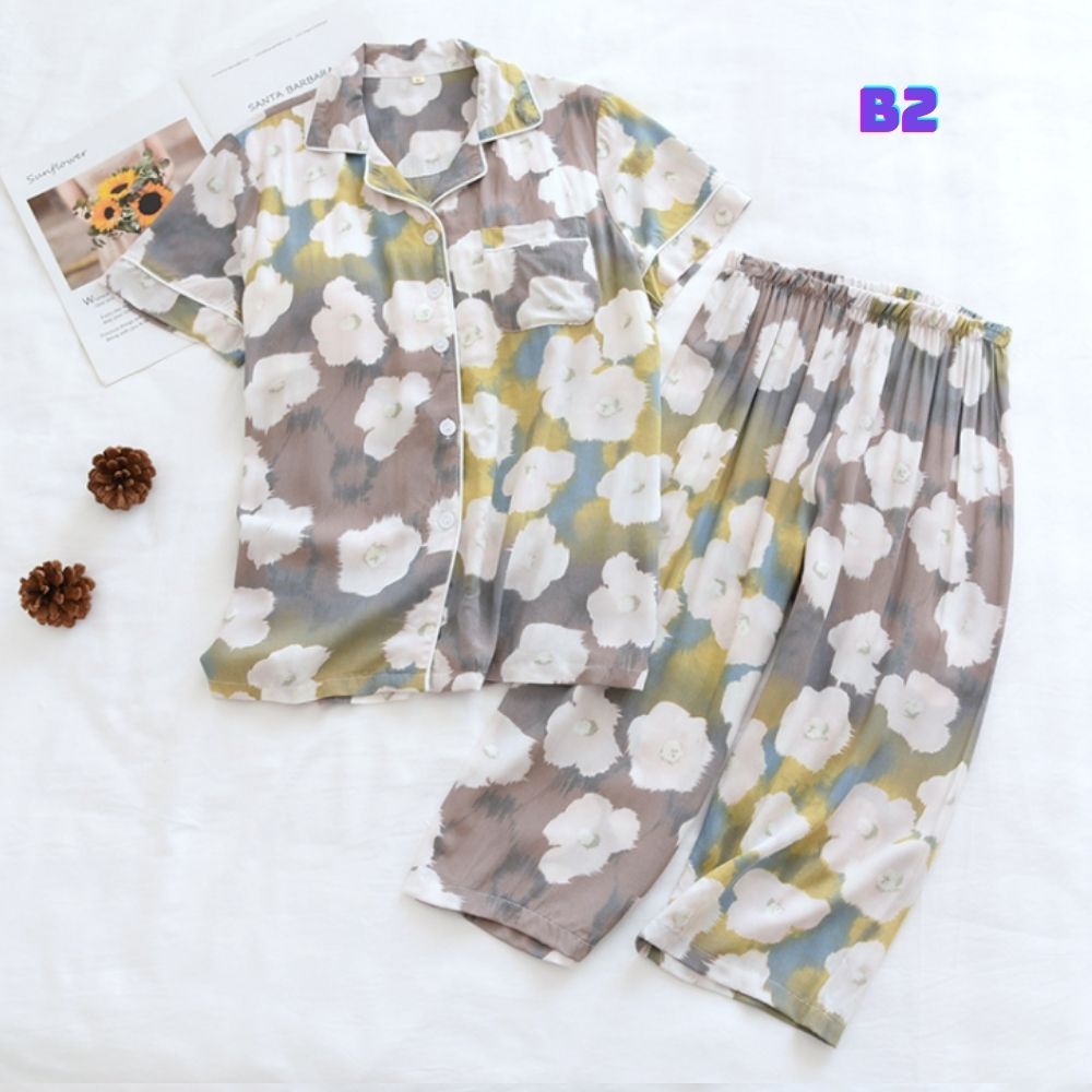 Bộ Đồ Pijama Nữ Mặc Nhà, Quần Áo Ngủ Nữ Ngắn Tay Azuno BN196 Chất Liệu Cotton Lụa Cho Mùa Hè