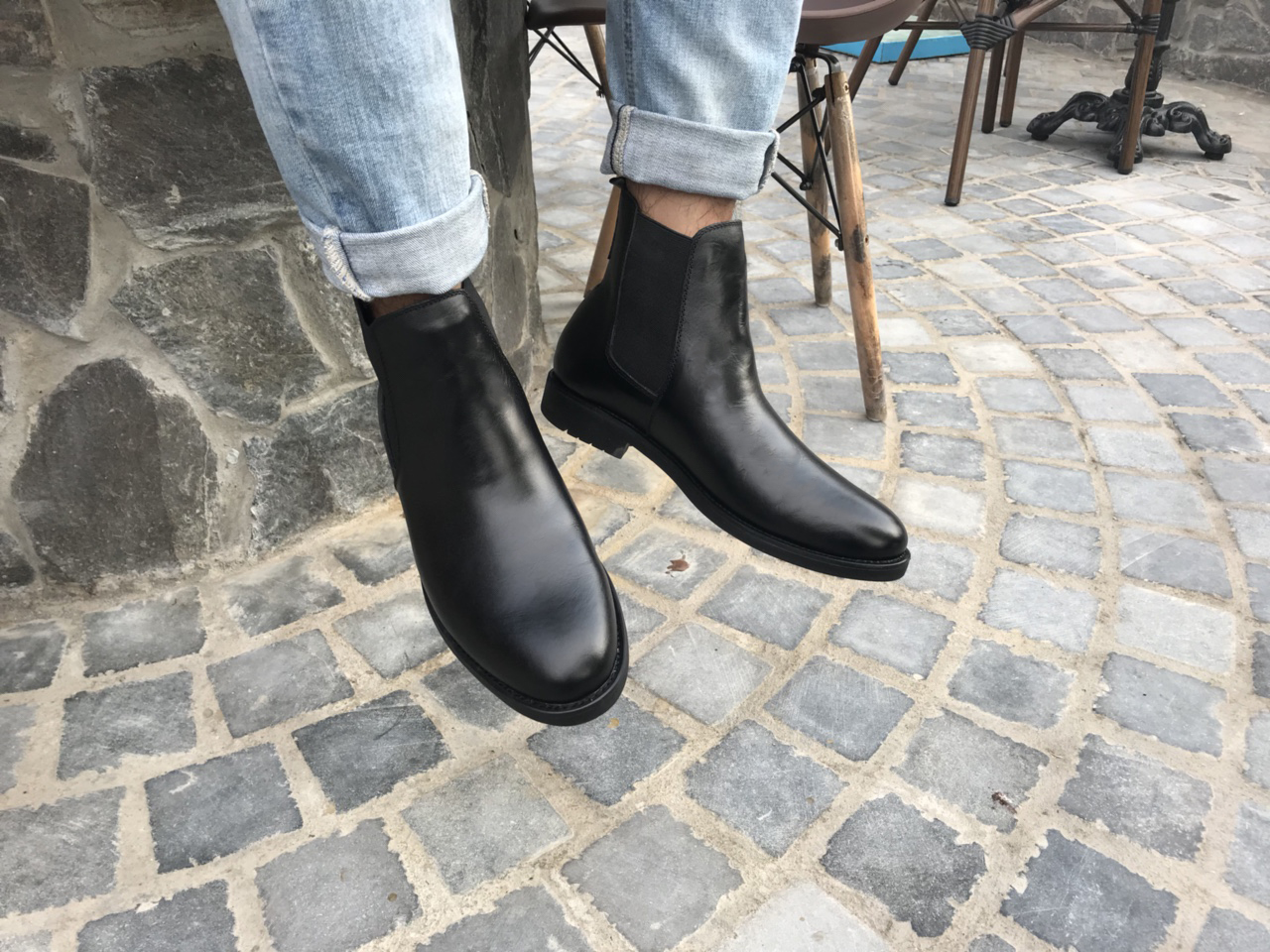 Giày Chelsea Boot, giày cao cổ nam Lucacy đen trơn da bò cao cấp