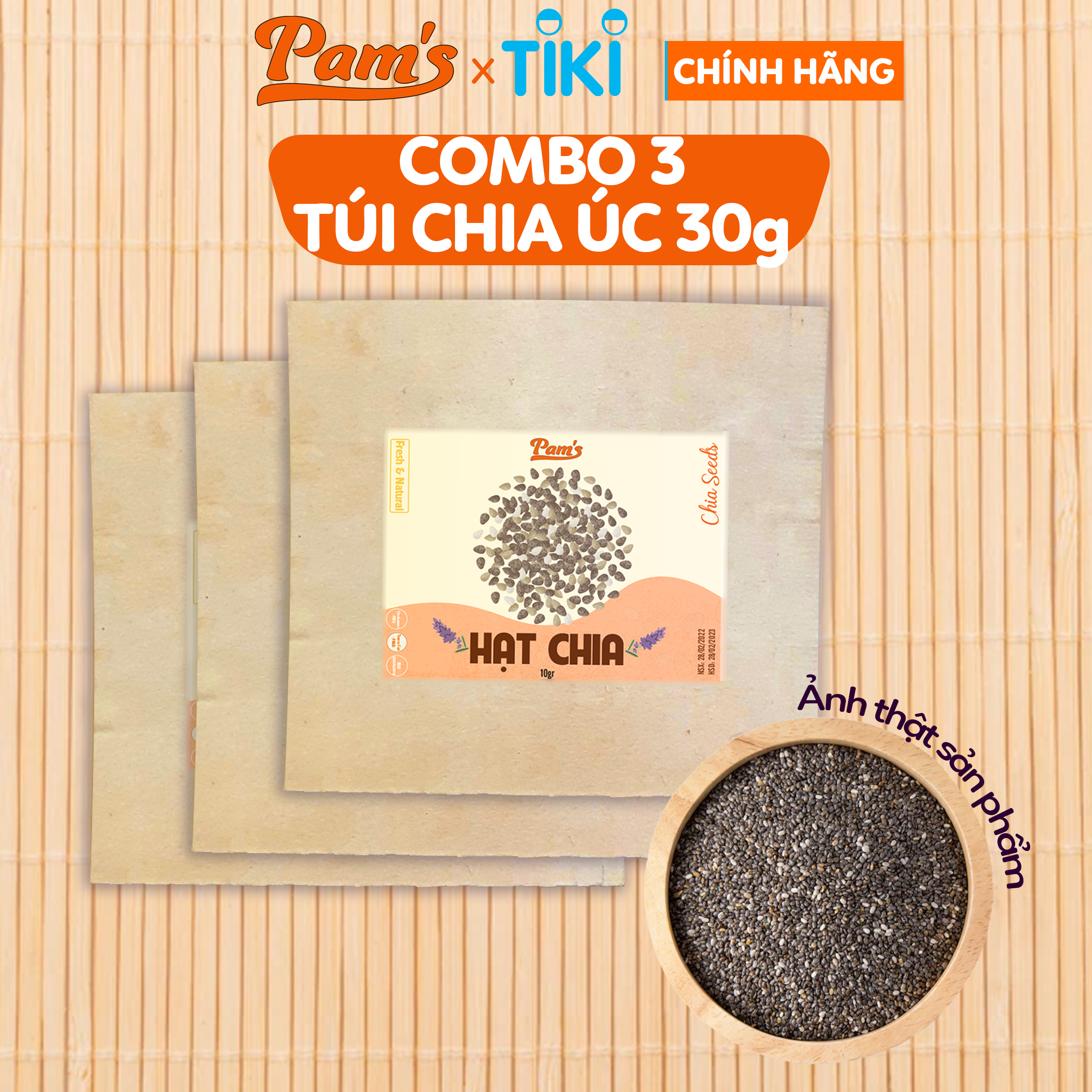 Hạt Chia Nhập Khẩu Nam Mỹ Pam's(10g/tick) - Hạt chia Organic, Giàu Đạm Omega-3