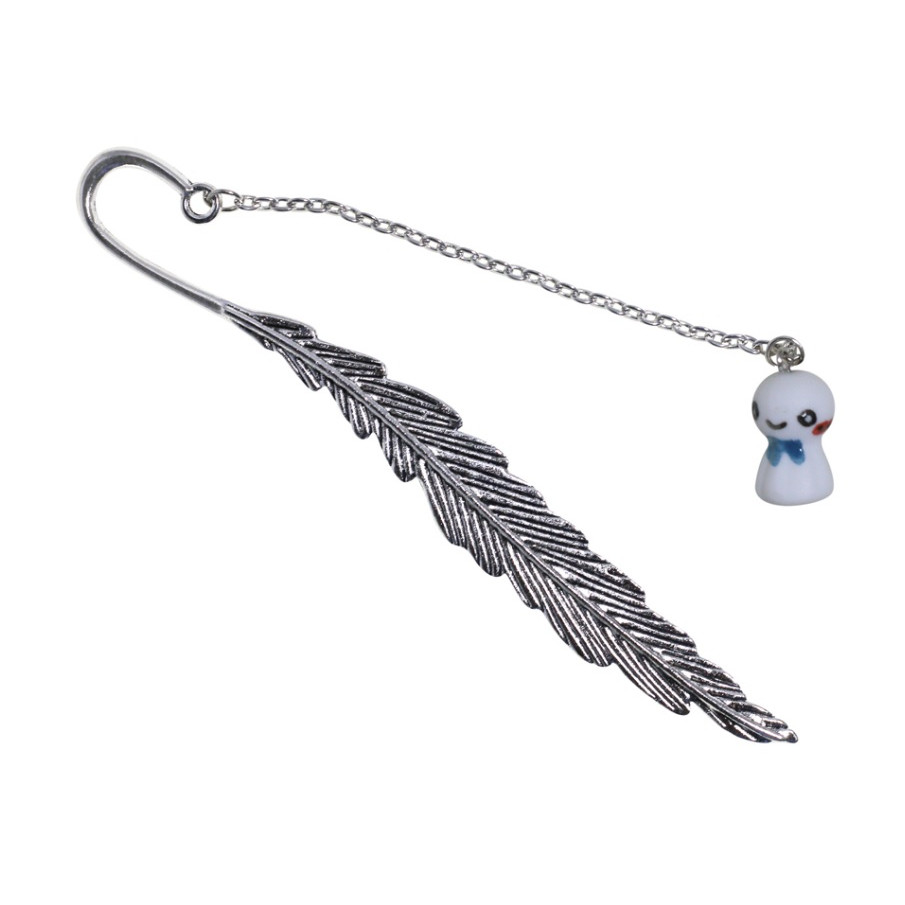 Bookmark Kẹp Sách Lông Vũ Kim Loại Phối Charm Búp Bê Cầu Mưa