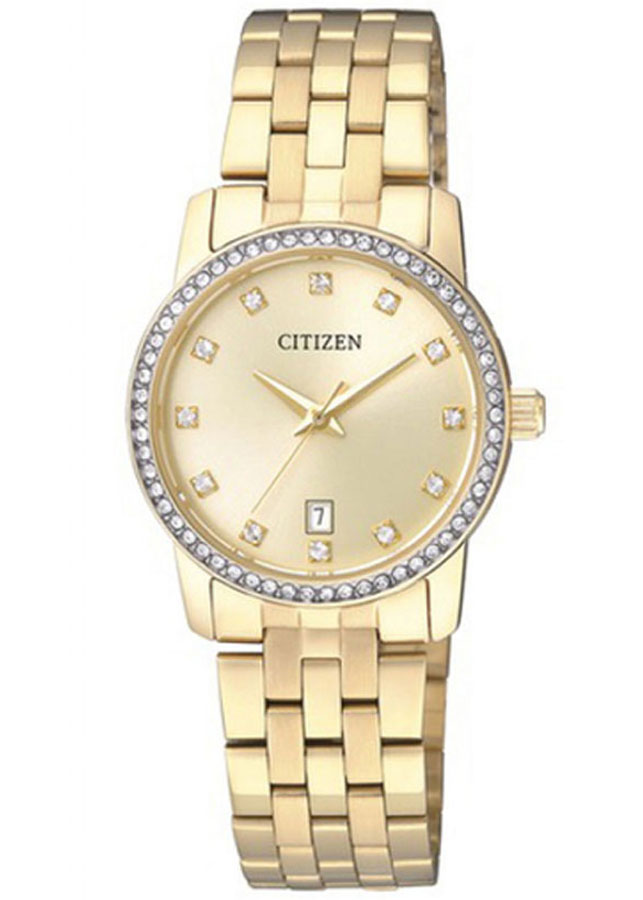 Đồng Hồ Nữ Citizen Đính Đá Swarovski Dây Thép Không Gỉ EU6032-51P - Mặt Vàng