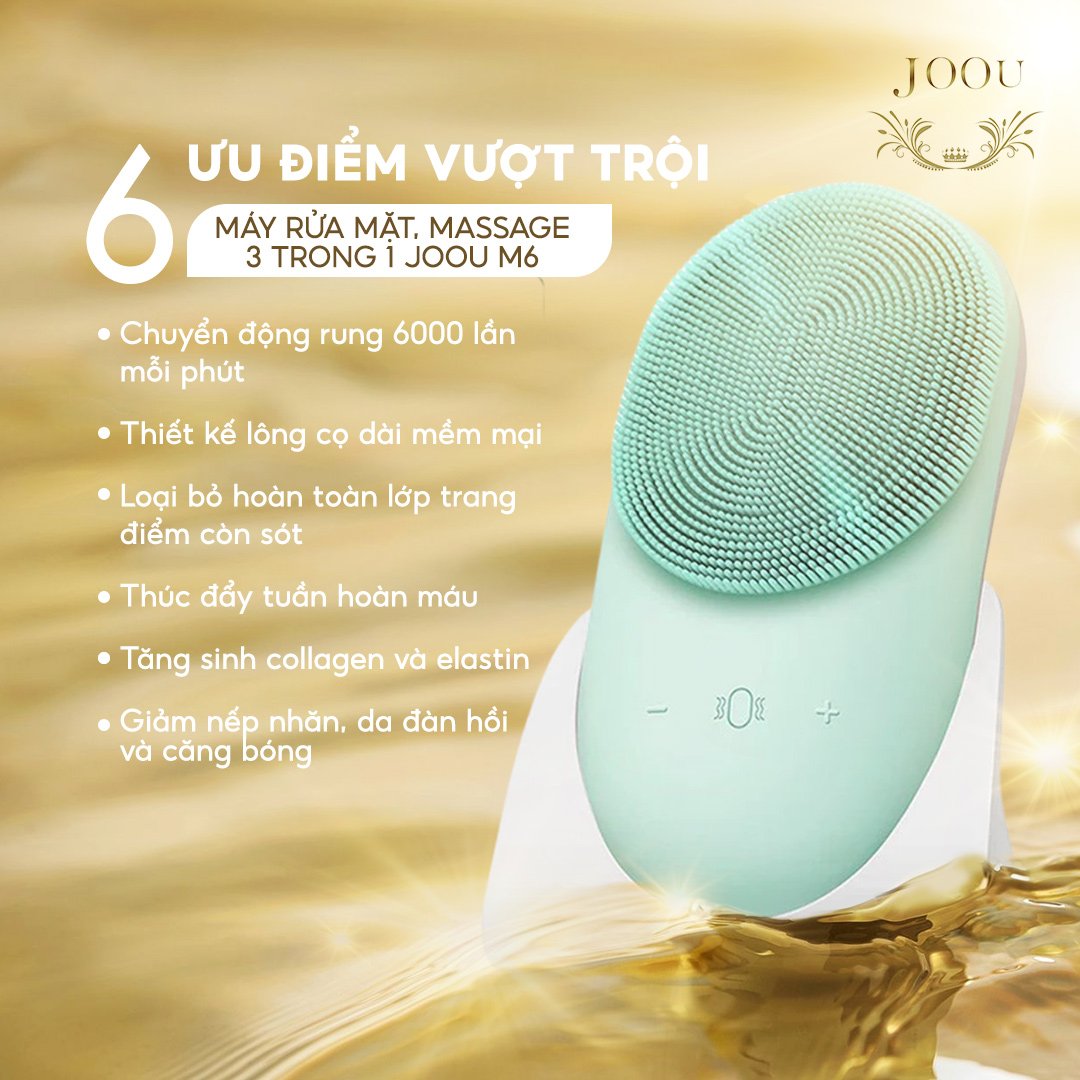 Máy rửa mặt massage 3 trong 1 làm sạch sâu gấp 10 lần JOOU M6 - Sợi Sillicon mềm mại an toàn cho mọi loại da kể cả da nhạy cảm