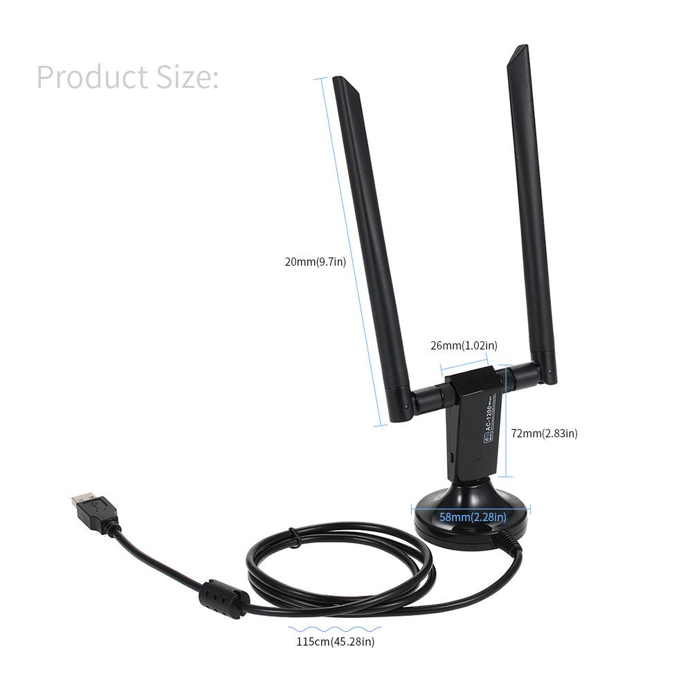 Bộ điều hợp Wifi 1200Mbps USB3.0 Bộ điều hợp không dây USB Băng tần Daul 802.11ac Ăng-ten 5dBi kép cho máy tính để bàn