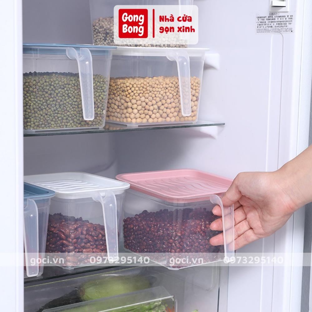 Hộp đựng thực phẩm thức ăn tủ lạnh có tay cầm đa năng trong suốt tiện ích thông minh