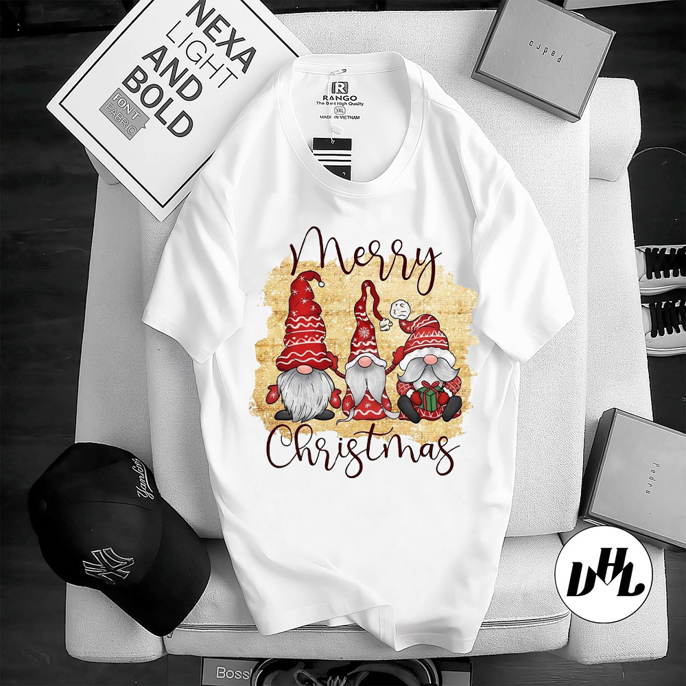 Áo thun trắng trẻ trung năng động Ông già noel, Unisex Nam Nữ có Size áo từ 25-95kg