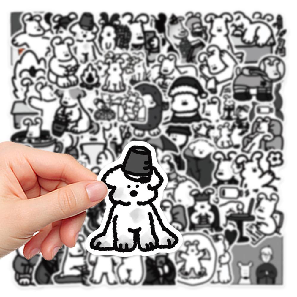 Sticker CHÓ ĐEN TRẮNG hàn quốc hoạt hình cute trang trí mũ bảo hiểm,guitar,ukulele,điện thoại,sổ tay,laptop-mẫu S167