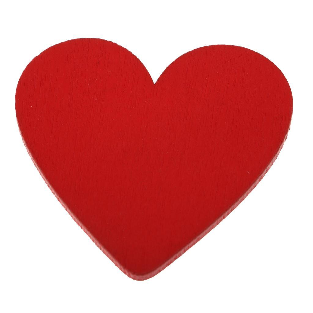 10 Pieces Red Love Heart Shape Wood Slice Pieces for DIY Craft Scrapbooking 48mm