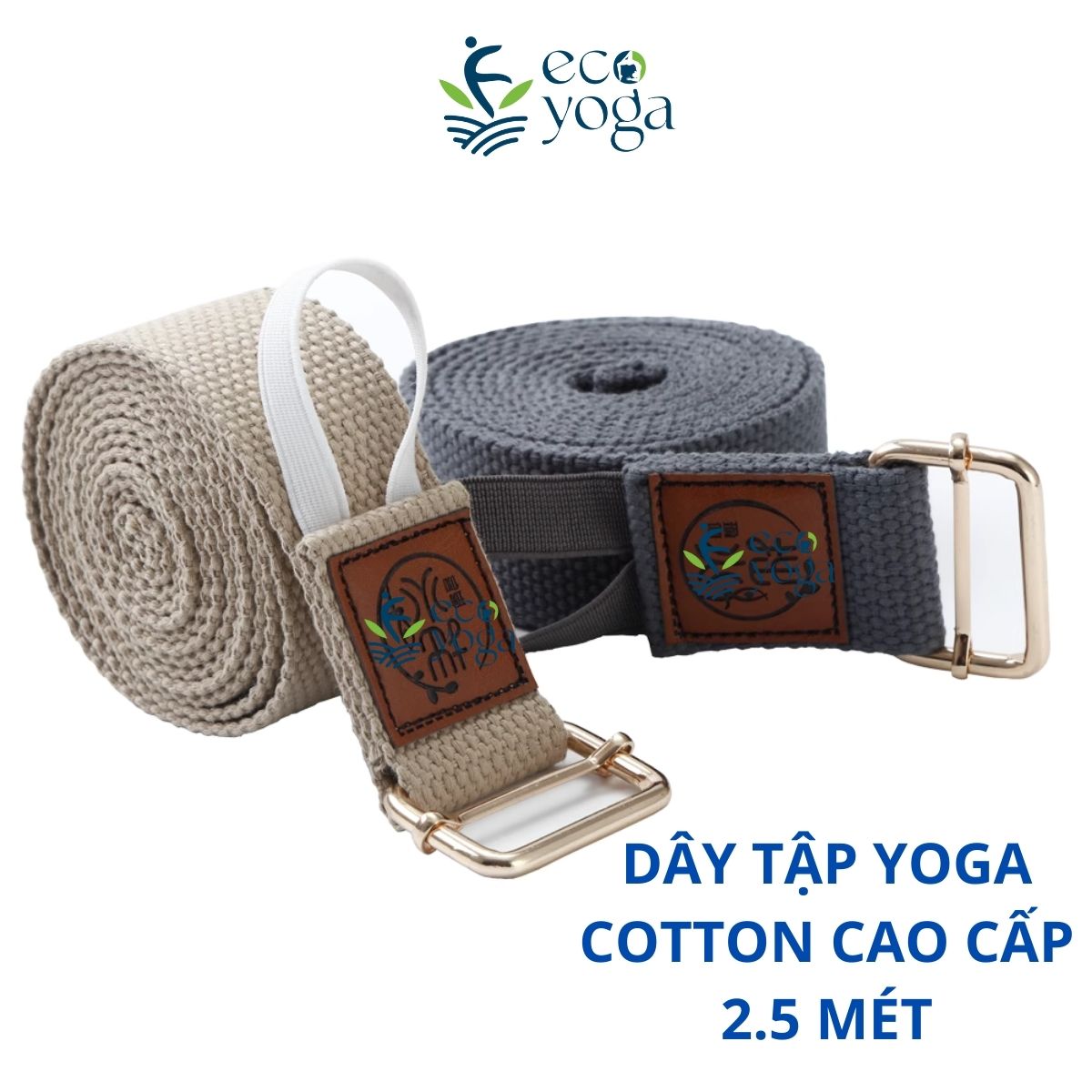 Dây tập yoga 2.5m khuyên vuông sợi bông tự nhiên, dây đai coton hữu cơ tập yoga , dây đai lưng chỉnh hình chống gù lưng