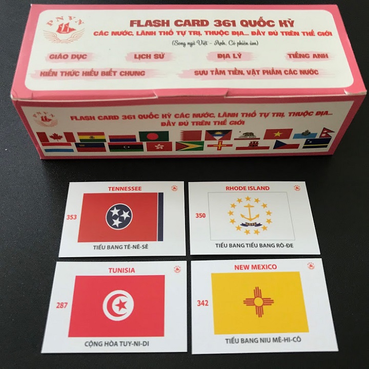 Bộ flash card 361 lá cờ quốc kỳ của các quốc gia và vùng lãnh thổ, có song ngữ Việt - Anh - SP002399