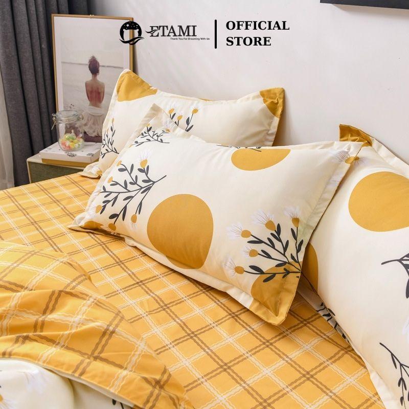 Bộ chăn ga gối đệm cao cấp cotton poly cỏ vàng tròn cute miễn phí bo chun drap giường , ga trải giường P19