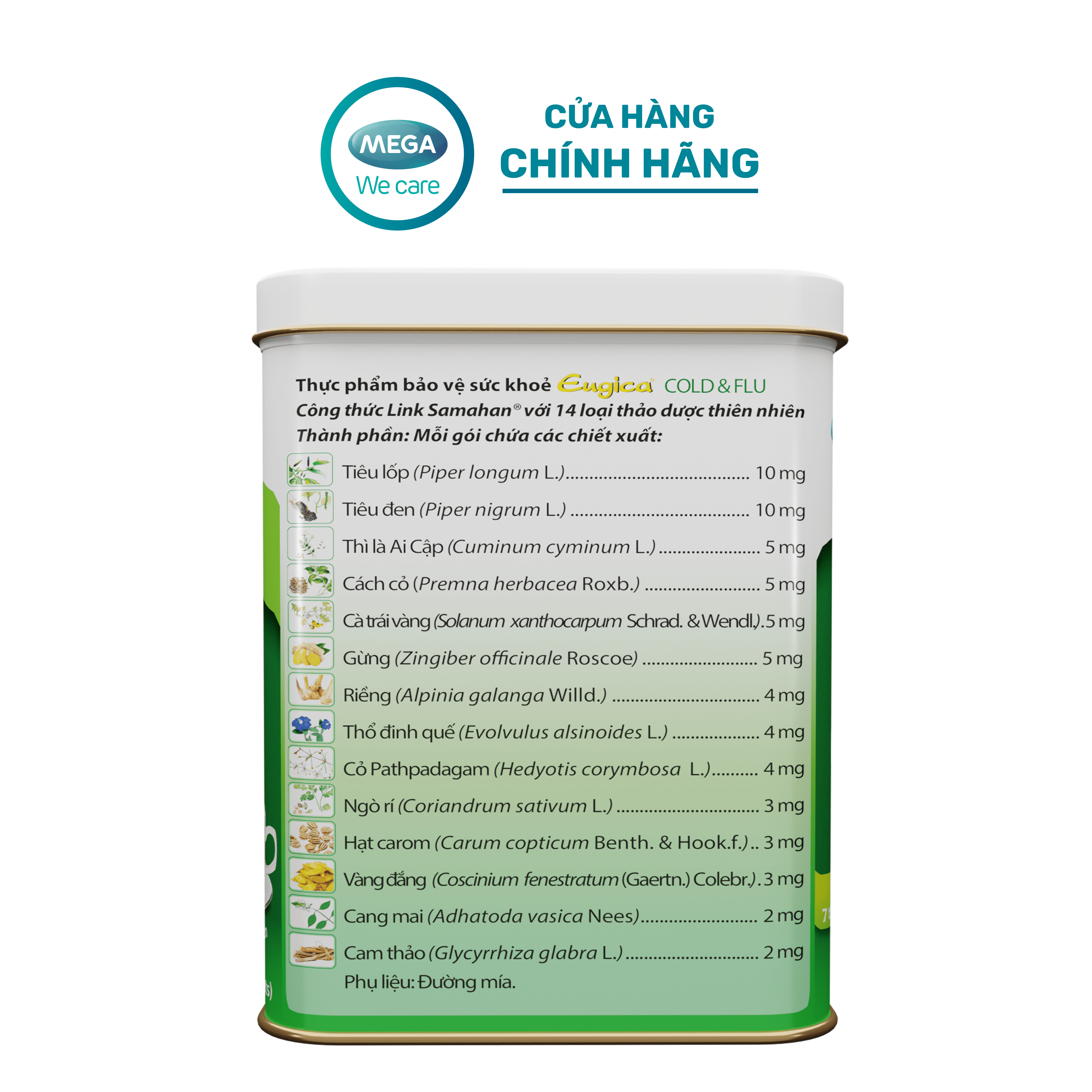 Tinh chất thảo dược phòng ngừa, giảm cảm cúm: chảy mũi, hắt hơi, đau họng, đau đầu - EUGICA COLD &amp; FLU hộp 30 gói