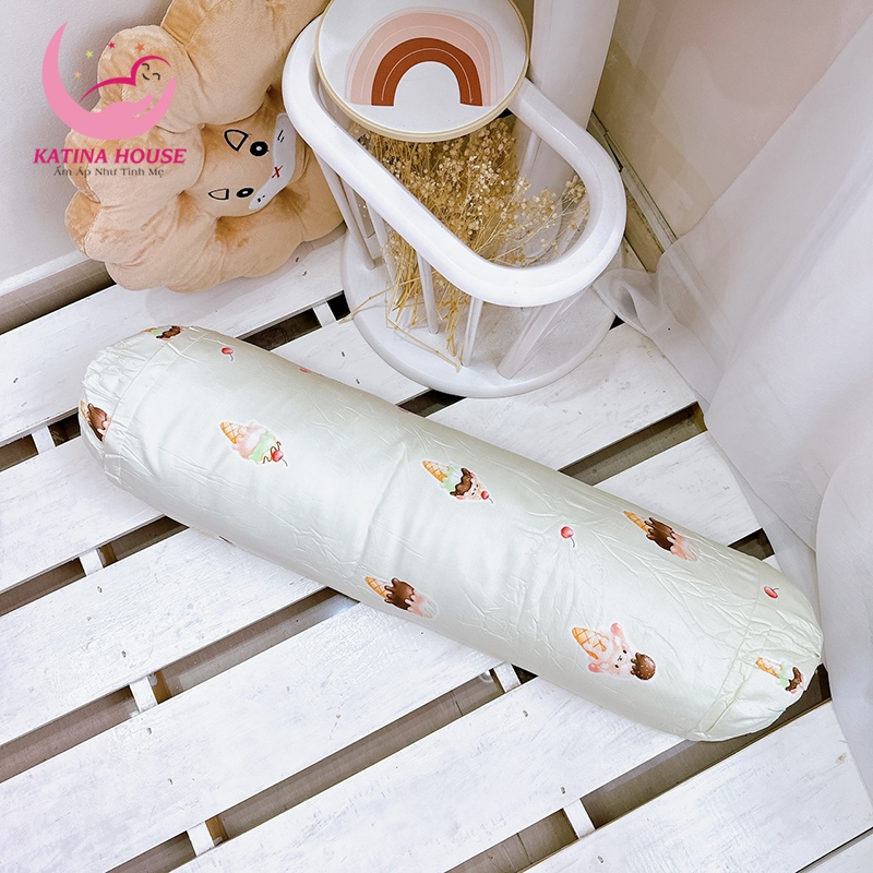 Bộ gối trẻ em 5-10 tuổi, bộ gối nằm và gối ôm gòn lông vũ nhân tạo, vải tencel mềm mịn thoáng mát