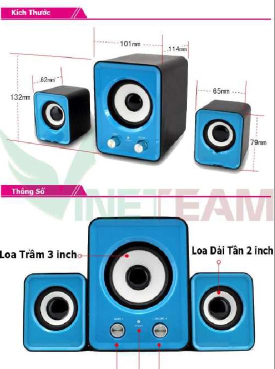 Loa vi tính 2.1 âm bass mạnh, âm thanh sống động, có nút điều chỉnh volume dùng cho điện thoại, laptop, PC - hàng chính hãng Vinetteam