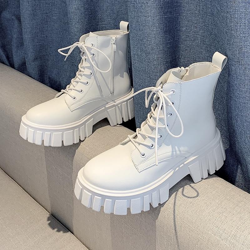 SẴN Boot ulzzang cao cổ 10cmcm buộc dây kéo khóa đế cao 5.5cm màu đen/trắng cá tính đẹp mới xinh thời trang