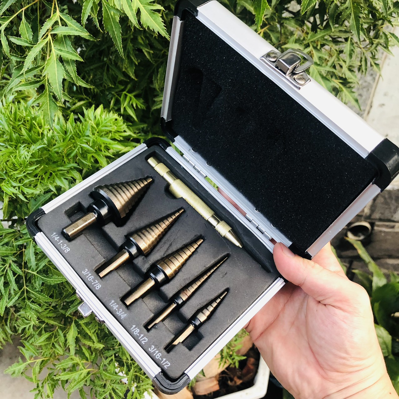 Bộ 5 mũi khoan bước tháp + lấy dấu của Nhật đa tầng, nón, bước tháp, dễ sử dụng, tiện lợi