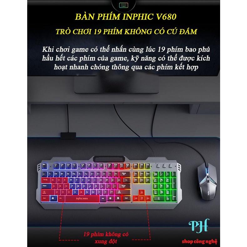 Bàn Phím Cơ Kim Loại V680 Có Dây Phím Có Đèn Nền Siêu Đẹp RGB Hỗ Trợ 4000DPI Chơi Game Chuyên Nghiệp - Hàng chính hãng