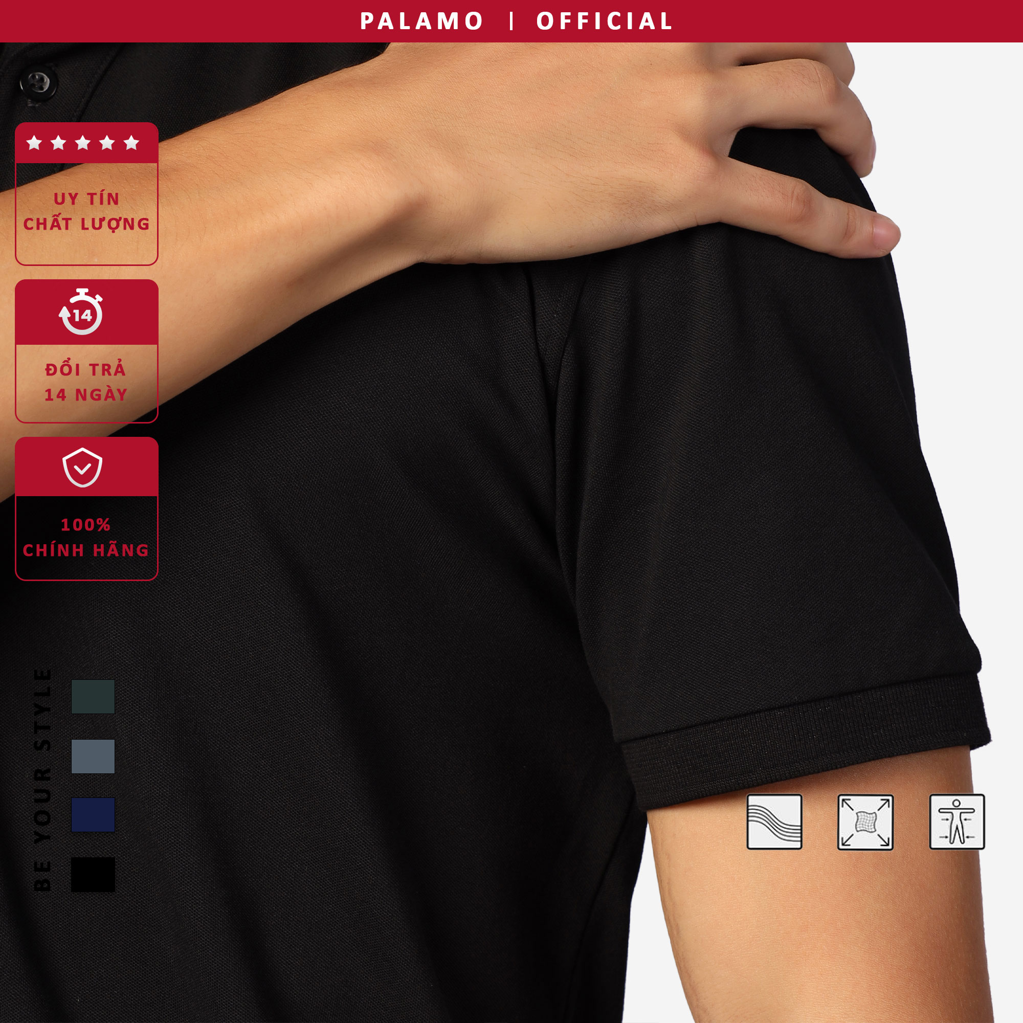 Áo phông polo nam Palamo classic, regular fit, cotton spandex / màu xanh lam