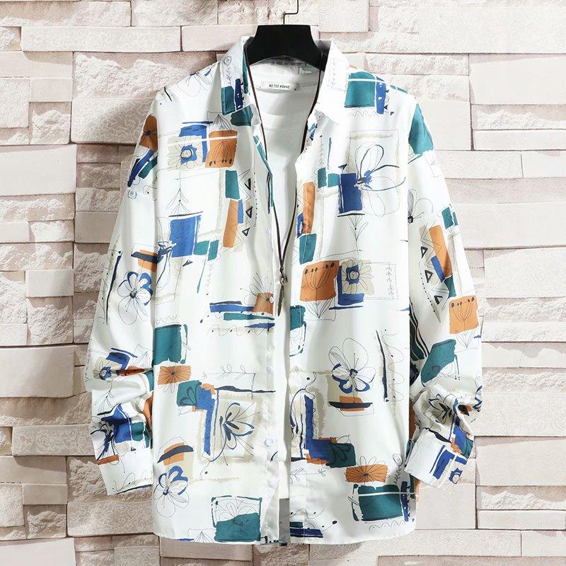 Áo Sơ Mi Nam Tay Dài Dáng Rộng In Hoa Thời Trang Công Sở Nhiều Cỡ M-3Xl