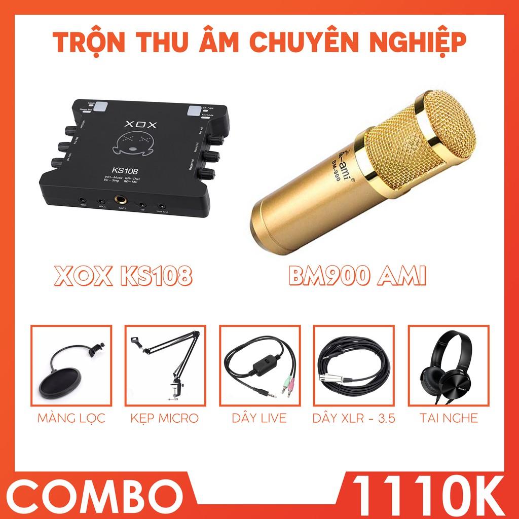 Trọn bộ thu âm chuyên nghiệp soundcard XOX KS108 với micro thu âm BM900 Ami chuyên livestream, thu âm