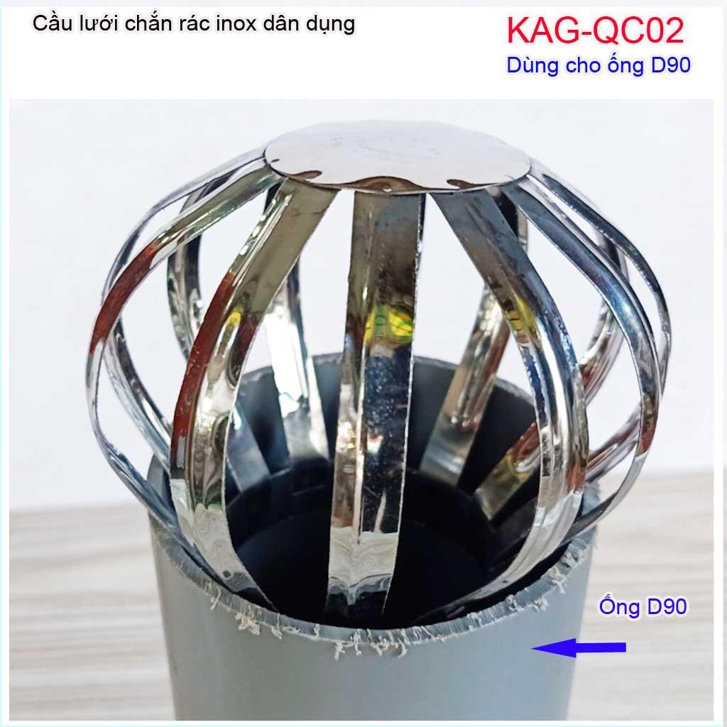 Cầu chắn rác thoát nước mưa D90 KAG-QC02 (ống 9cm),Cầu chặn rác sân thượng inox