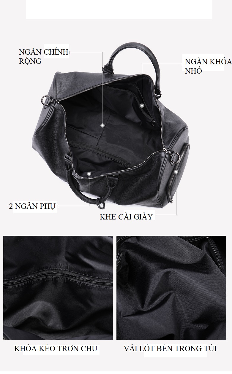 Túi trống du lịch da bò cao cấp BHM6020 có ngăn để giày riêng