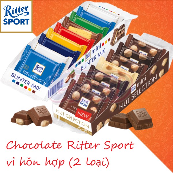 Sô cô la hỗn hợp Ritter Sport dạng thanh, hạt phỉ, không có nhân hộp 116g