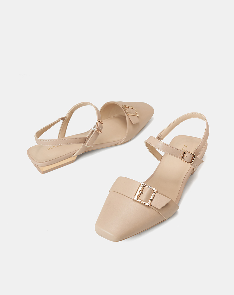 Giày Búp Bê Nữ 3cm Thời Trang JUNO Mũi Vuông Trang Trí Khoá BB03123